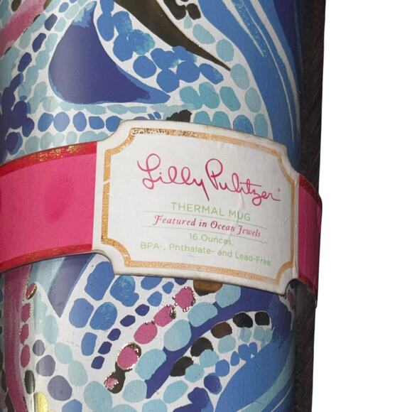 Lilly Pulitzer Travel Cup Reusable Cold Drink Tumbler Ocean Jewels 20oz No Straw - Picture 2 of 9